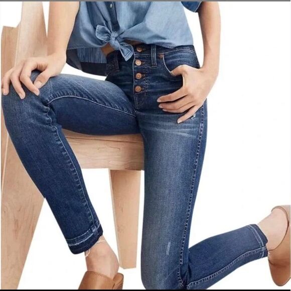 Madewell 10" High-Rise Skinny Jeans Drop-Hem Edition Button Fly Denim 26 - Picture 1 of 10